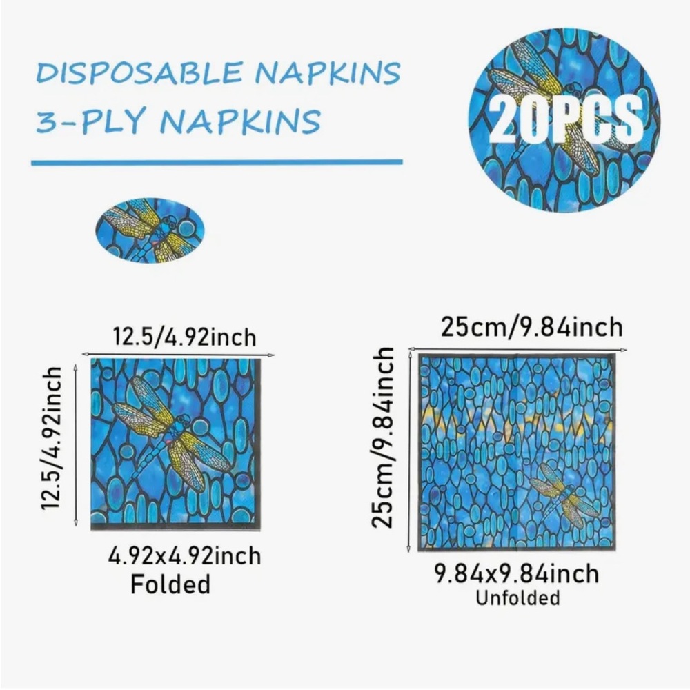 Blue Dragonfly Cocktail Beverage 3-ply Paper Napkins, 20-ct - Picture 3 of 6